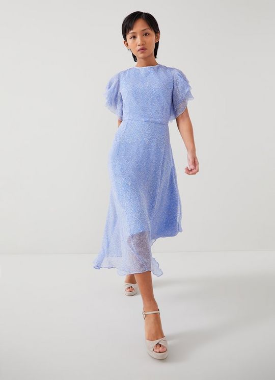 L.K.Bennett Agnes Petite Blue Wiggle Print Georgette Dress, Light Blue