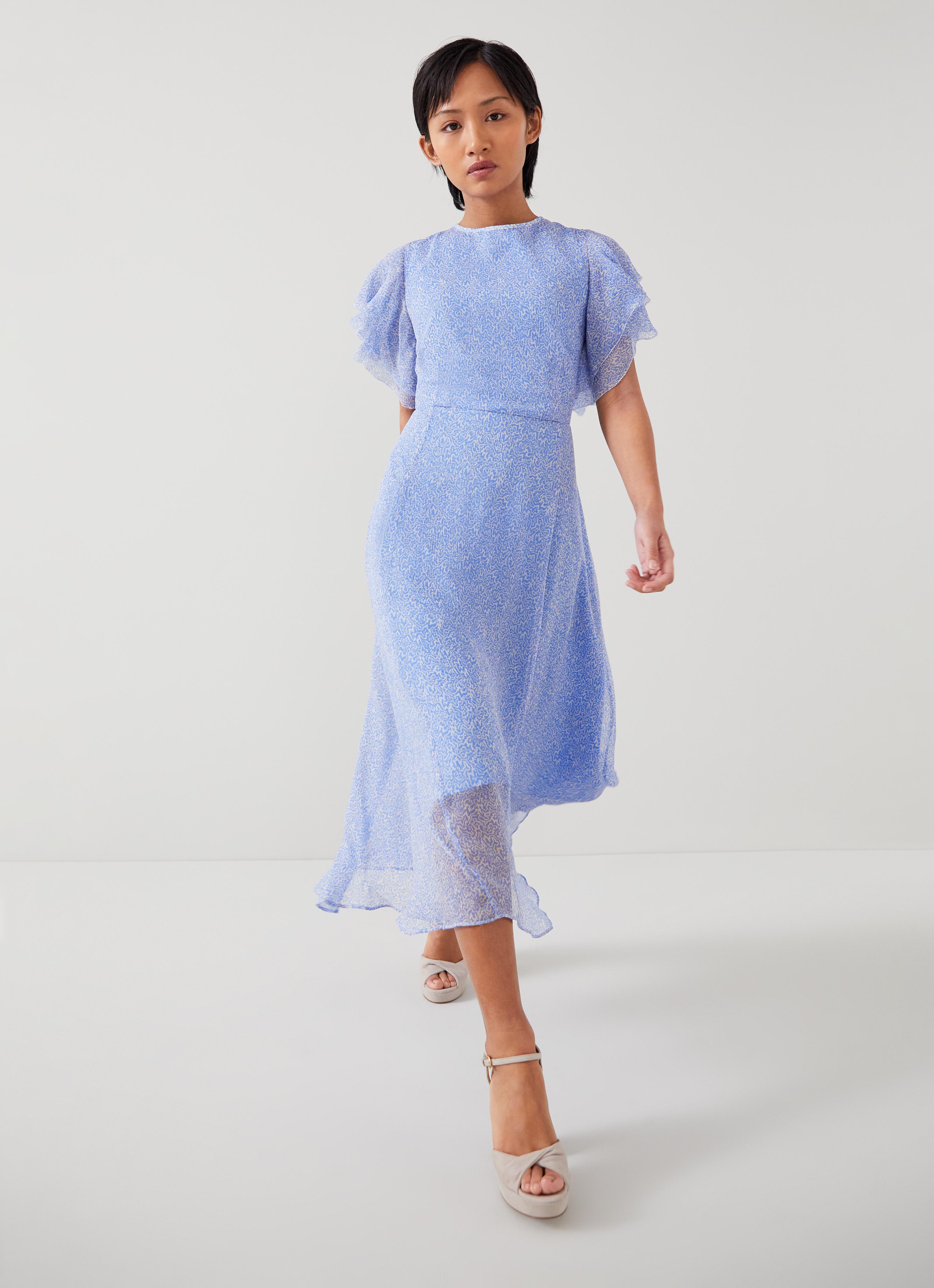L.K.Bennett Agnes Petite Blue Wiggle Print Georgette Dress, Light Blue