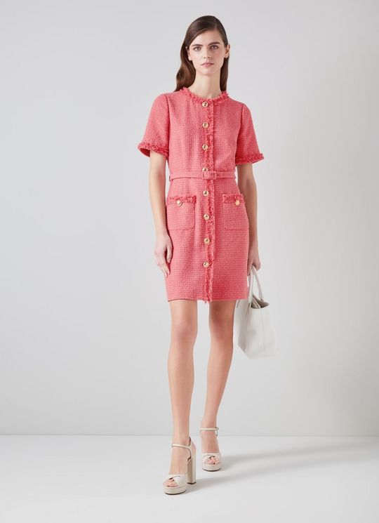 L.K.Bennett Allie Pink Recycled Cotton Italian Tweed Dress, Blush