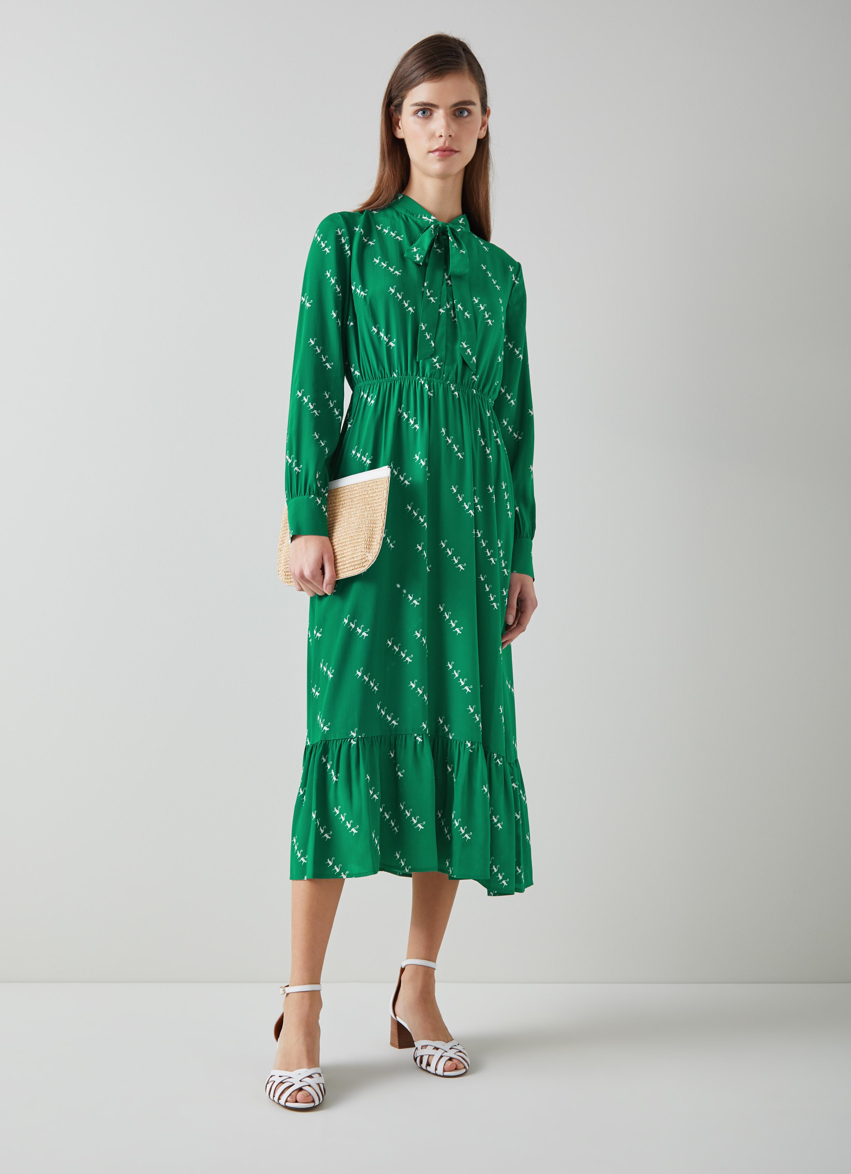 Bridget Green Viscose-Silk Monkey Print Dress