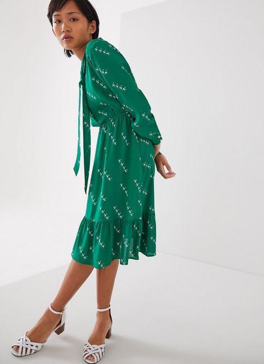 L.K.Bennett Bridget Petite Green Viscose-Silk Monkey Print Dress, Green Cream