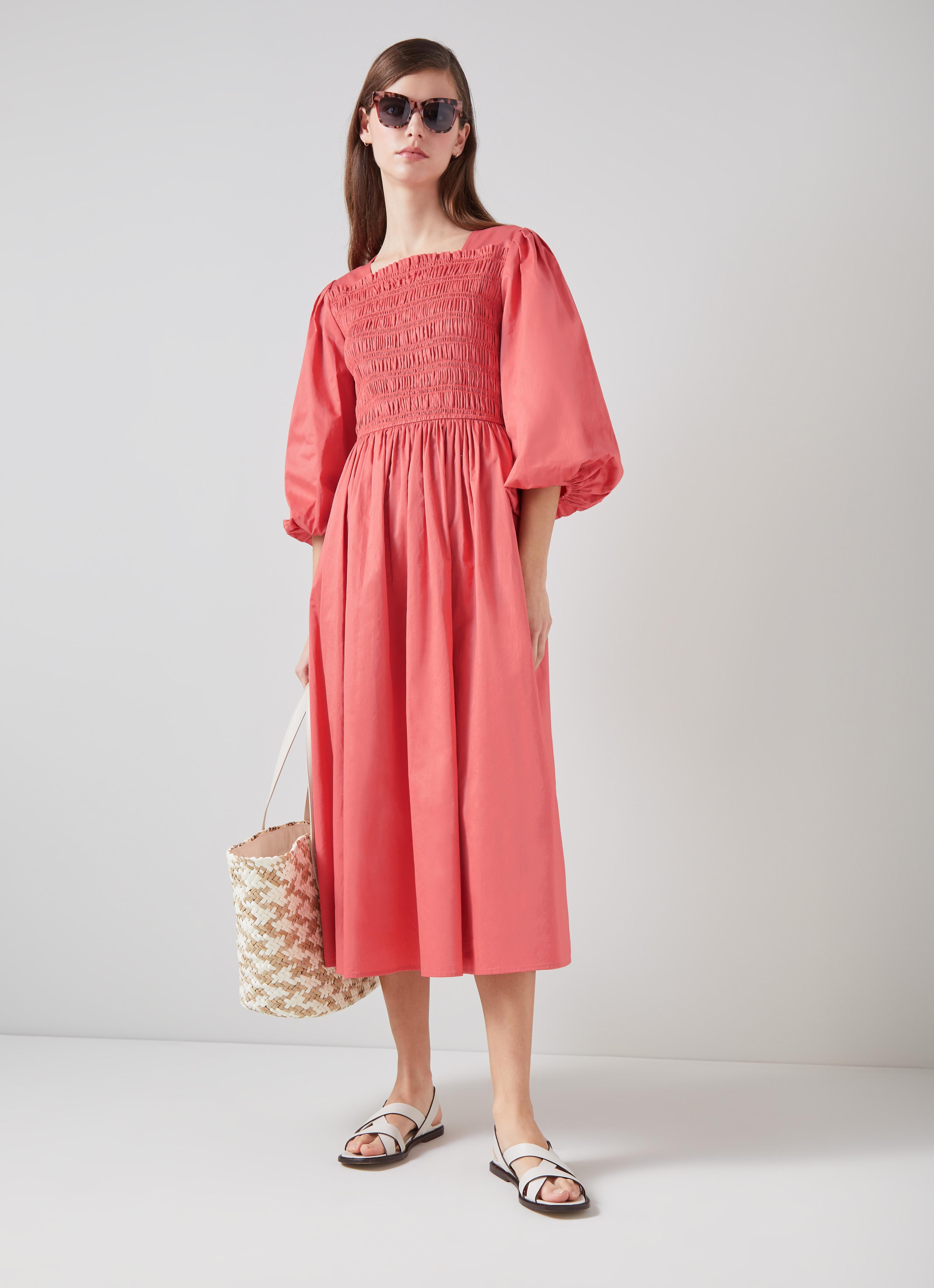 Calister Dark Pink Organic Cotton Shirred Dress