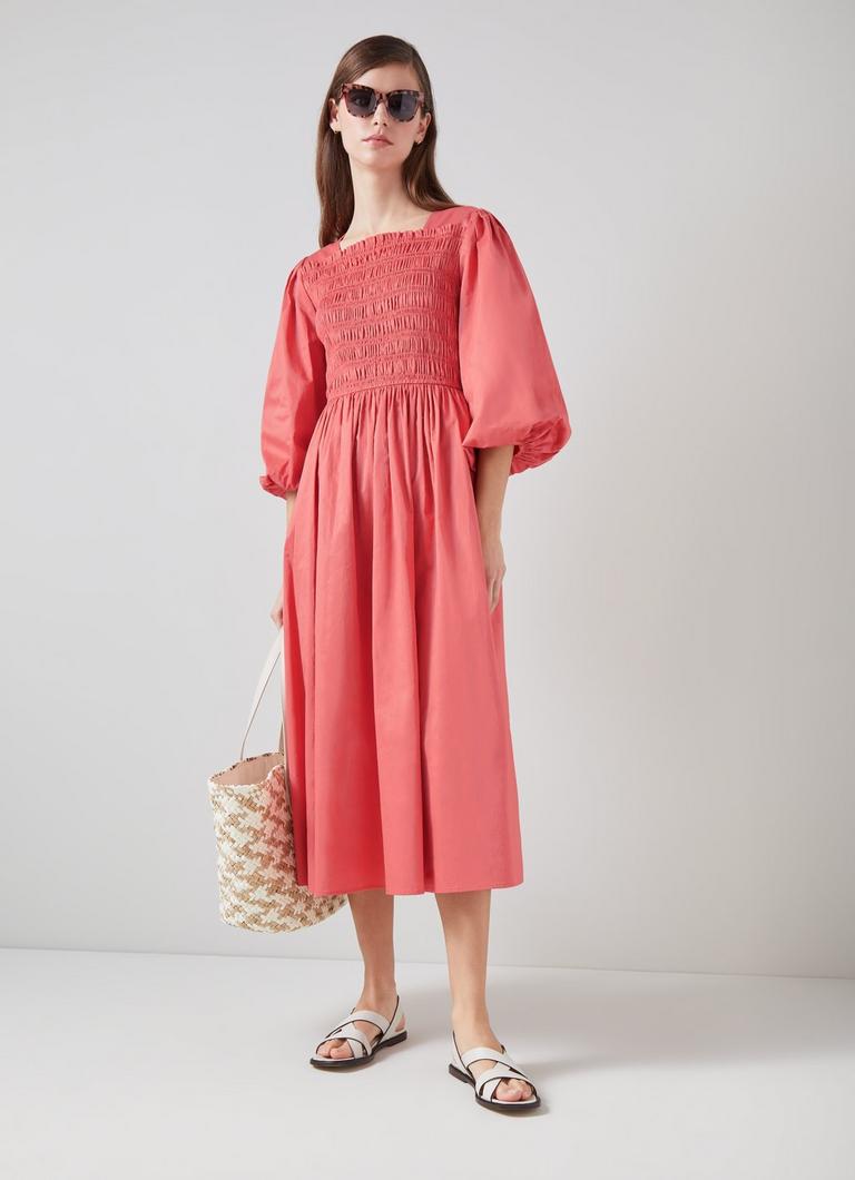 Calister Dark Pink Organic Cotton Shirred Dress