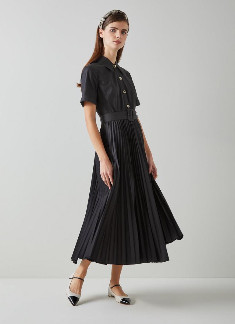 Cally Black Pleated Shirt Dress Clothing Collections L.K