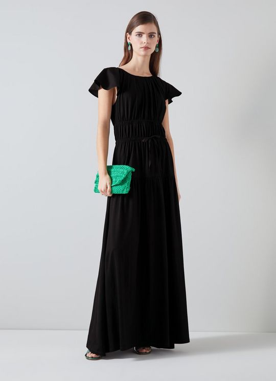 L.K.Bennett Carla Black Maxi Dress with Cotton and LENZING ECOVERO viscose, Black