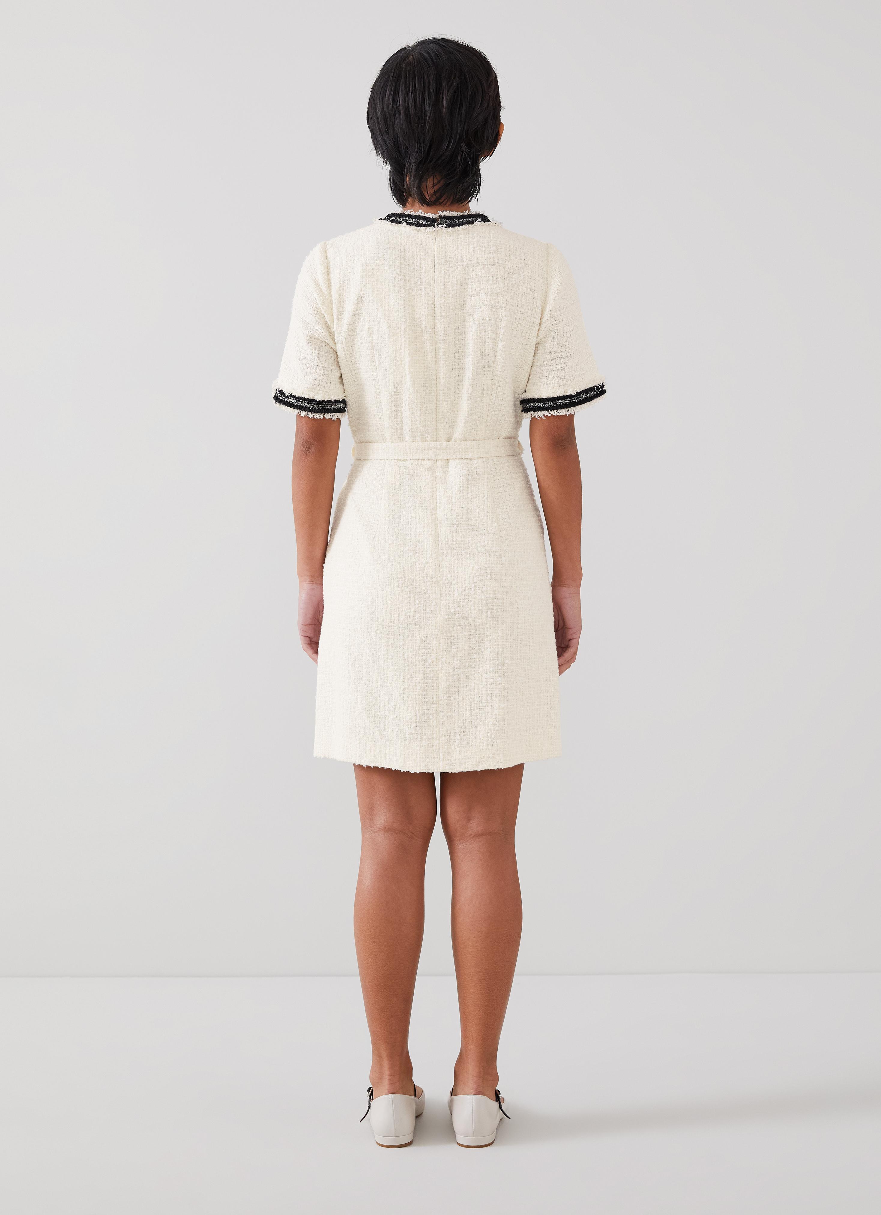 Charlie Petite Ivory Italian Recycled Cotton-Blend Tweed Dress