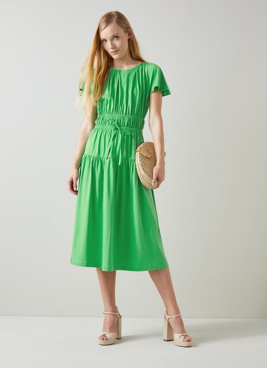L.K.Bennett Chloe Green Cotton-Lenzing Viscose Dress, Green