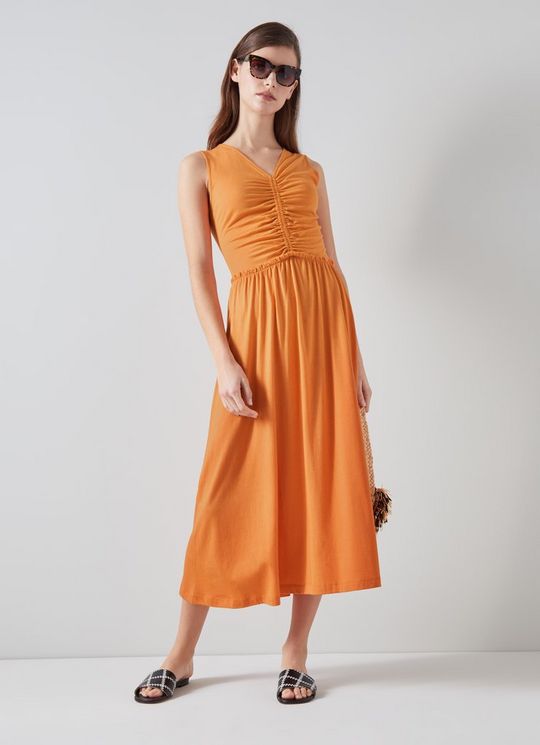 L.K.Bennett Claud Orange Cotton-LENZING ECOVERO Viscose Blend Dress Burnt Orange, Burnt Orange