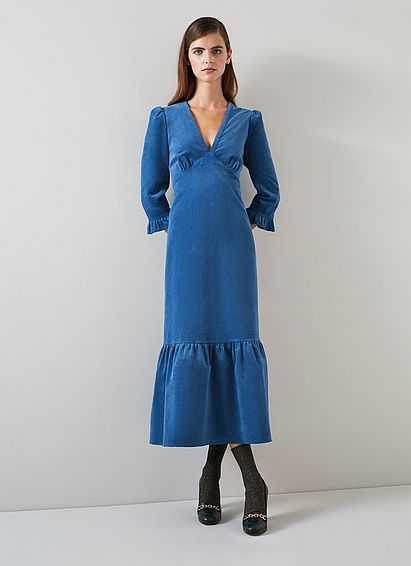 Deborah Blue Cotton Cord Dress, Blue