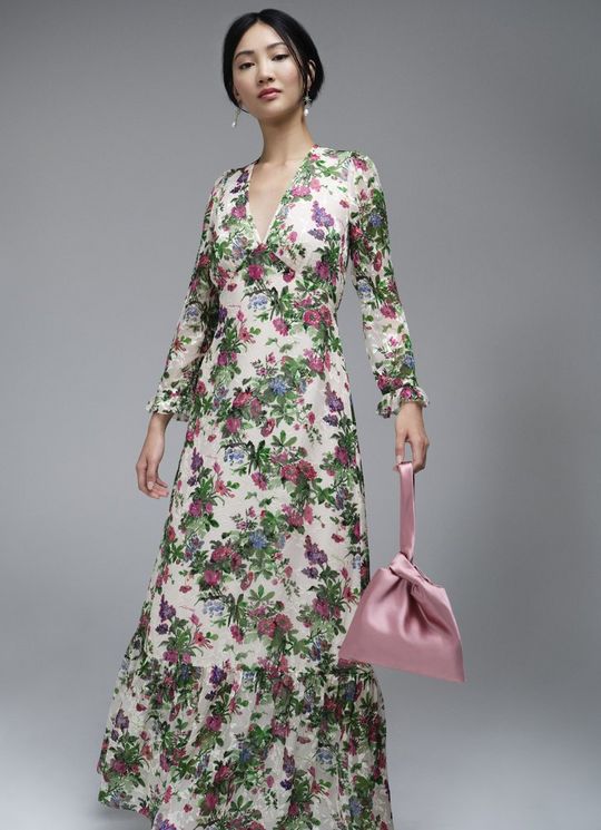 L.K.Bennett Deborah Neon Garden Print Silk-Blend Maxi Dress, Cream