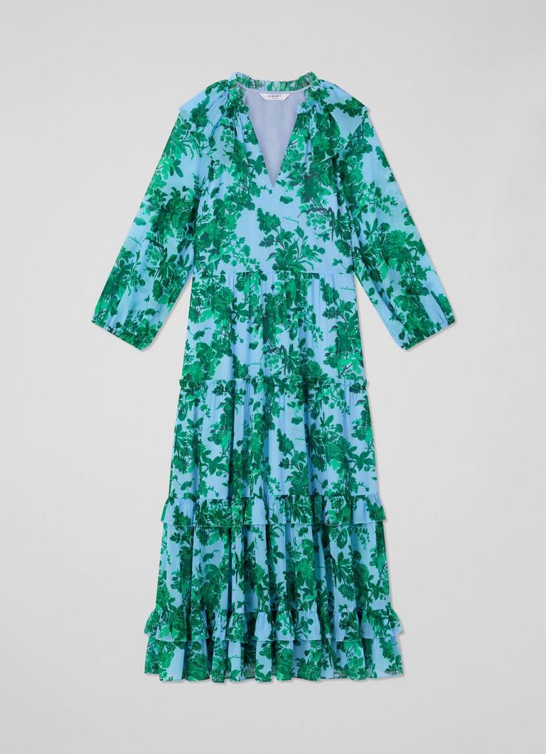 Eleanor Neon Garden Print Recycled Polyester Tiered Dress | The Archive Sale | L.K.Bennett, London Eleanor Neon Garden Print Recycled Polyester Tiered Dress | The Archive Sale | L.K.Bennett, London