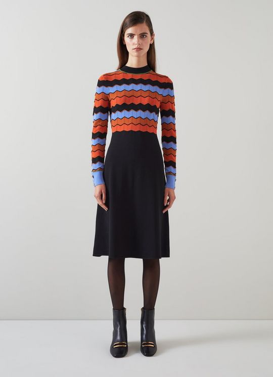 L.K.Bennett Elina Multi-Colour Wavy Knit Dress, Multi