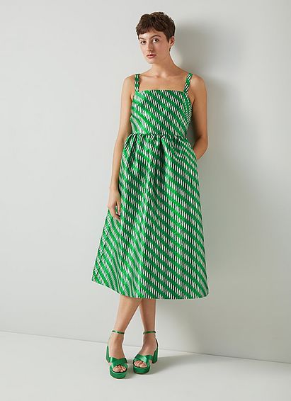 Elodie Green Metallic Geometric Dress, Green