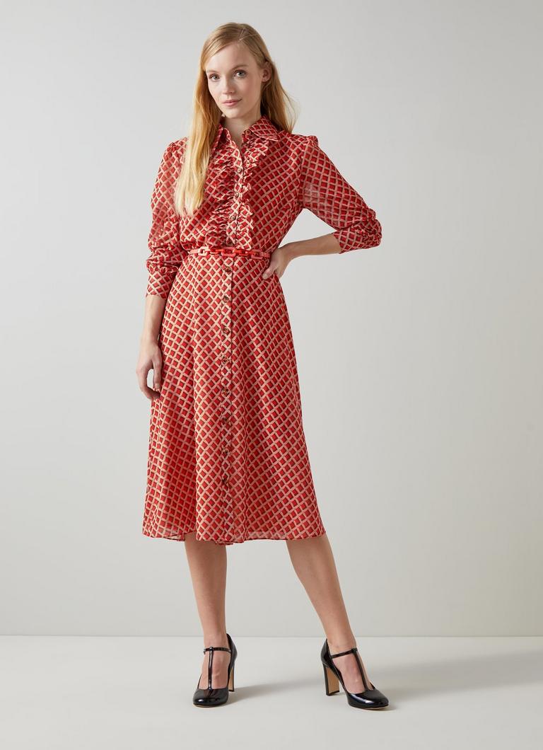 Ensor Red Graphic Print Shirt Dress