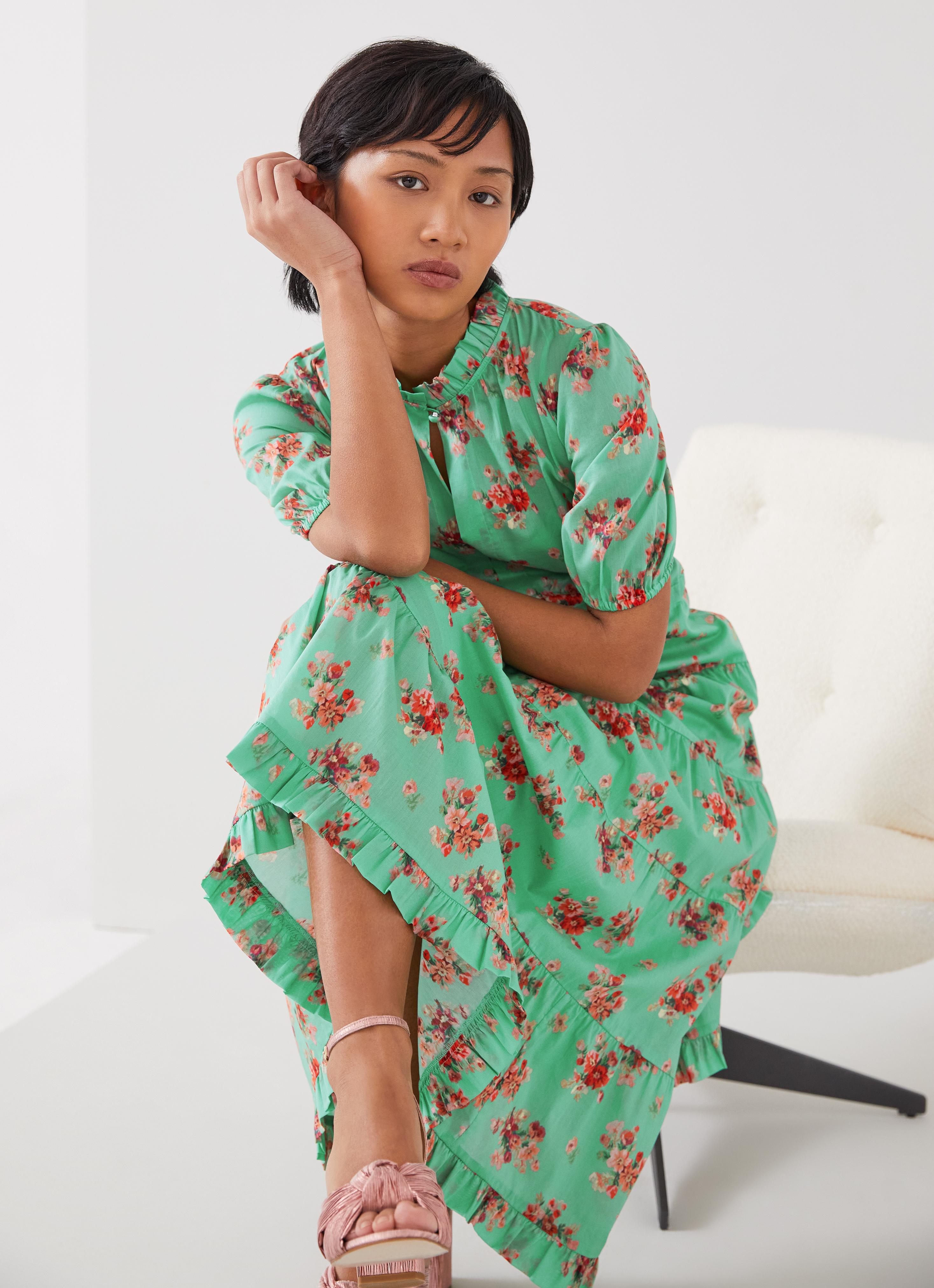 white christmas dresses Deep Green Cotton Tiered Maxi Dress, Belted Gown, Autumn Clothing, Bohemian Dress, Spring Long Dress, Xs / Burgundy main image 0