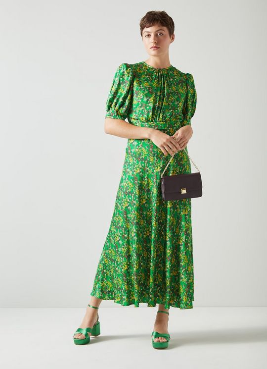 L.K.Bennett Jem Green And Yellow Floral Print Midi Dress Multi, Multi