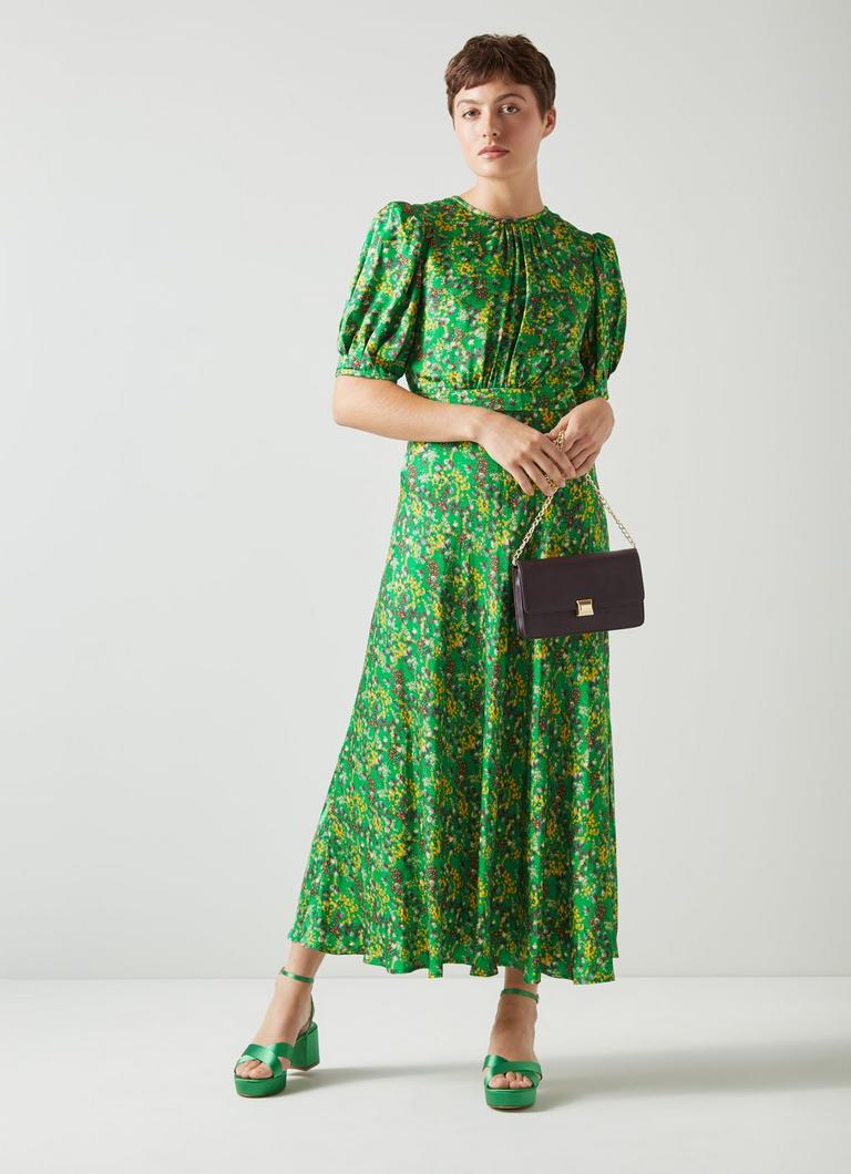 Green floral midi dress online