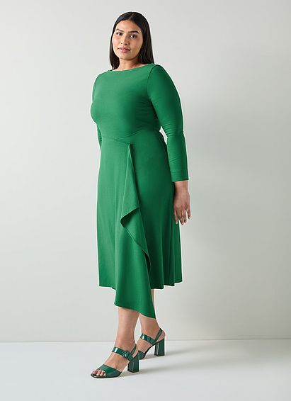 Lena Green Crepe Fit And Flare Dress, Green