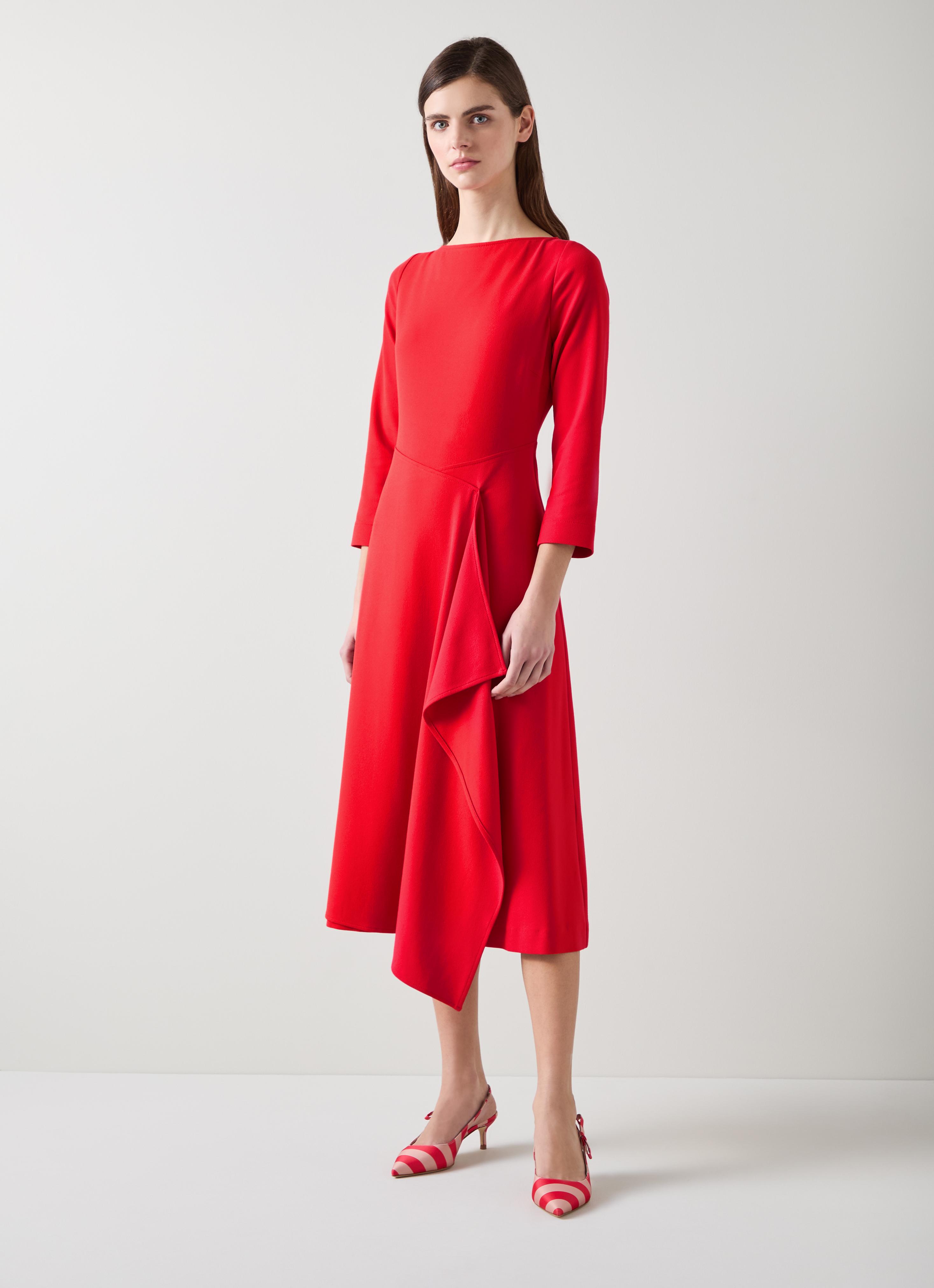 Lena Red Crepe Fit and Flare Dress Aurora Red, Aurora Red