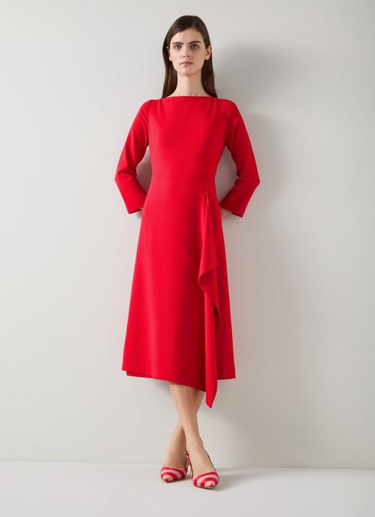 L.K.Bennett Lena Red Crepe Fit and Flare Dress Aurora Red, Aurora Red