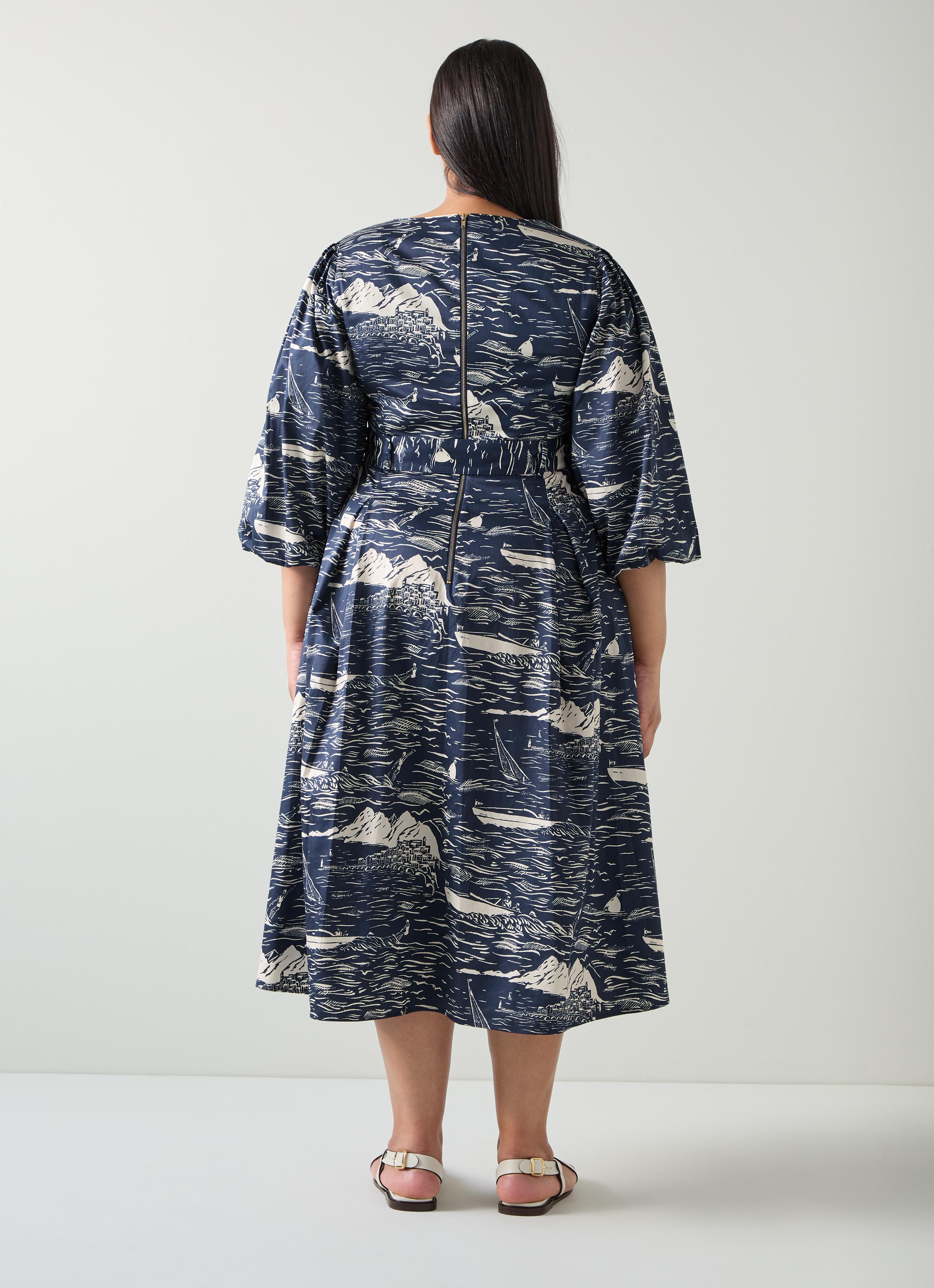Liza Navy Organic Cotton Riveria Print Dress | Sale | Collections