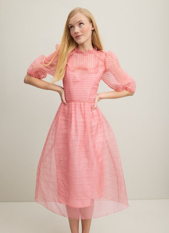 L.K.Bennett Maddie Pink Silk Organza Dress, Old Rose