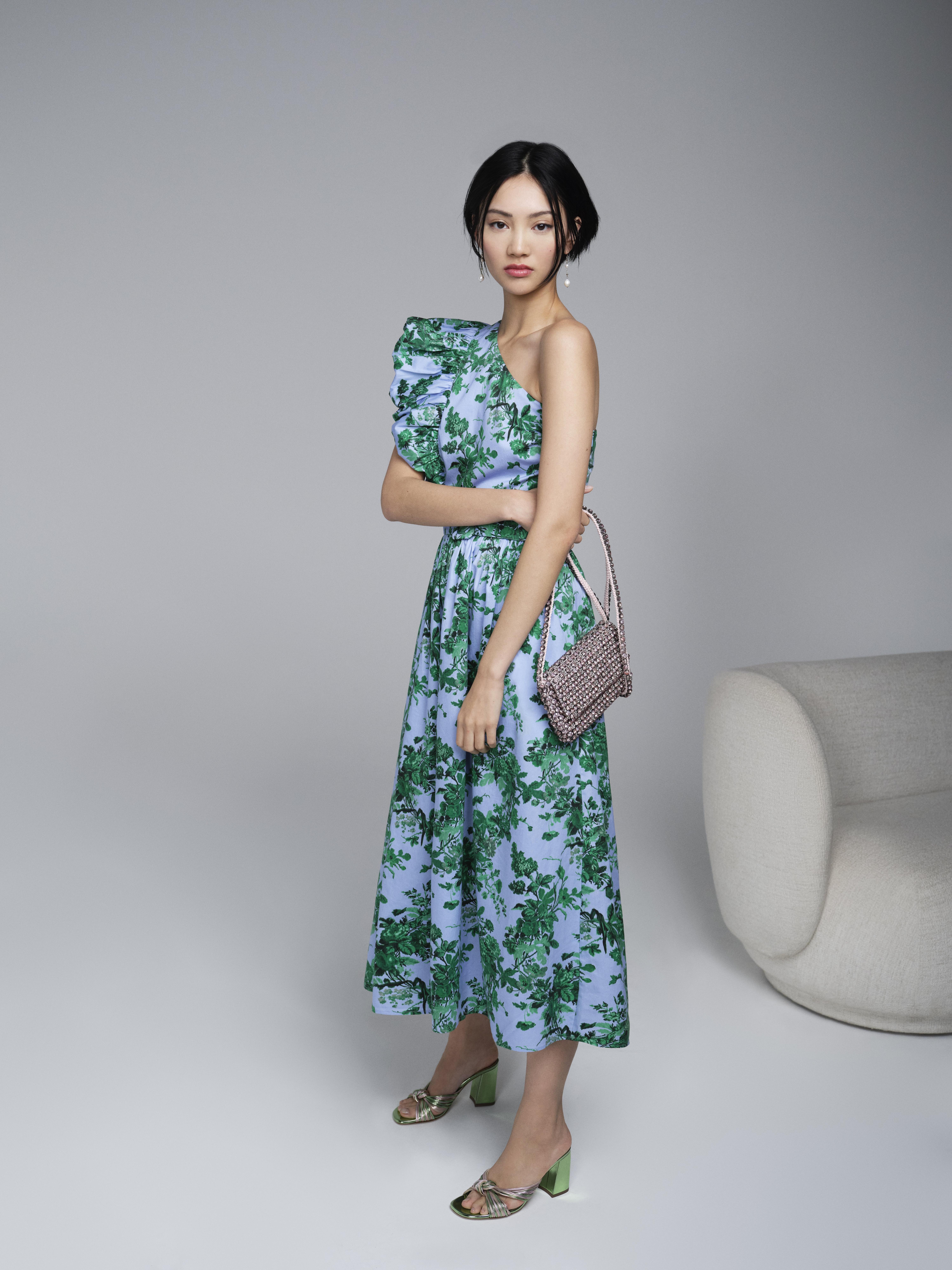 Maud Neon Garden Print Organic Cotton One-Shoulder Dress