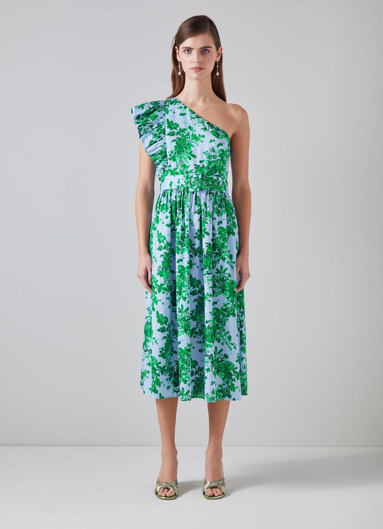 Maud Neon Garden Print Organic Cotton One-Shoulder Dress Maud Neon Garden Print Organic Cotton One-Shoulder Dress