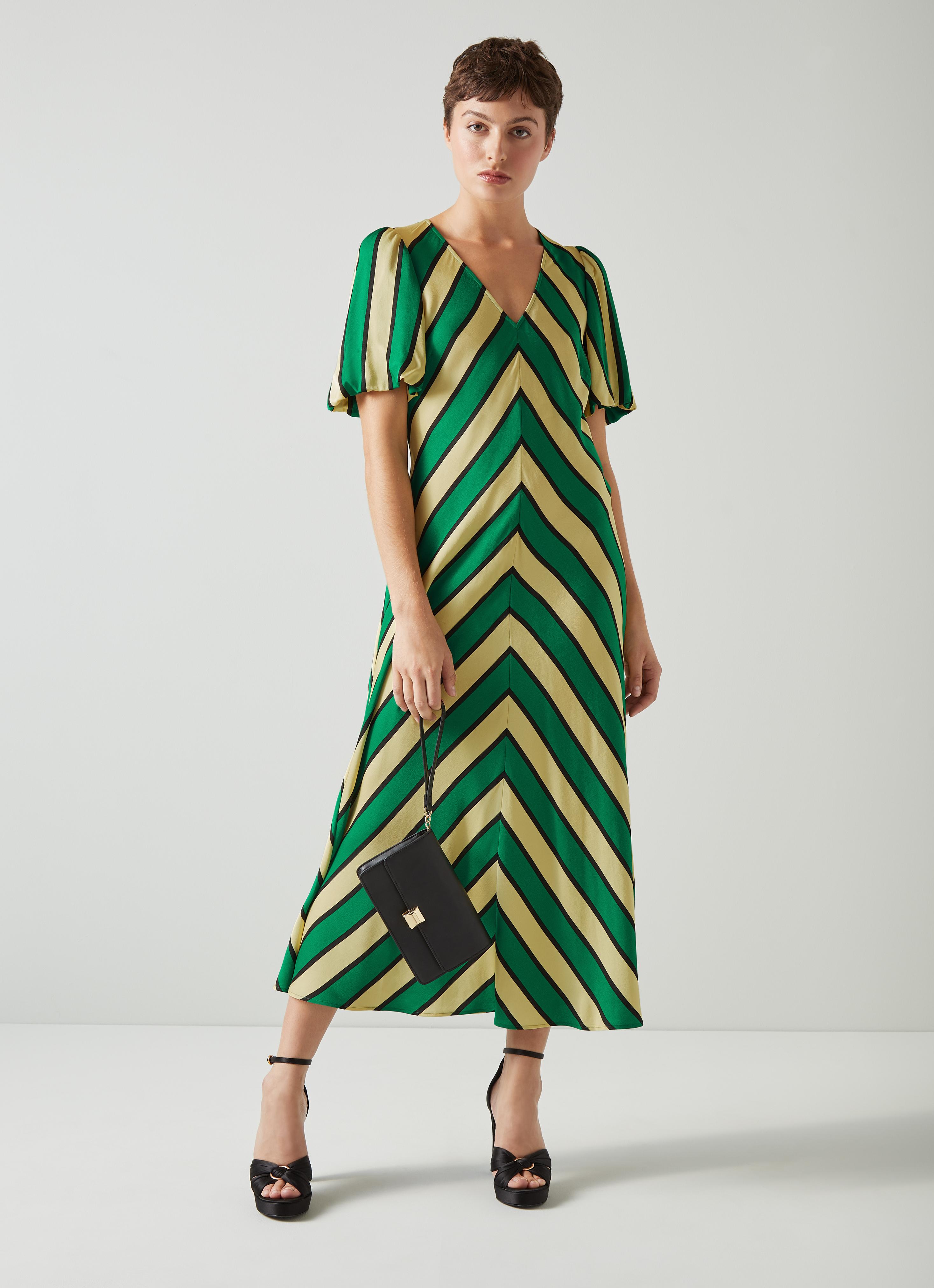 Meerim Green And Yellow Chevron Stripe Midi Dress