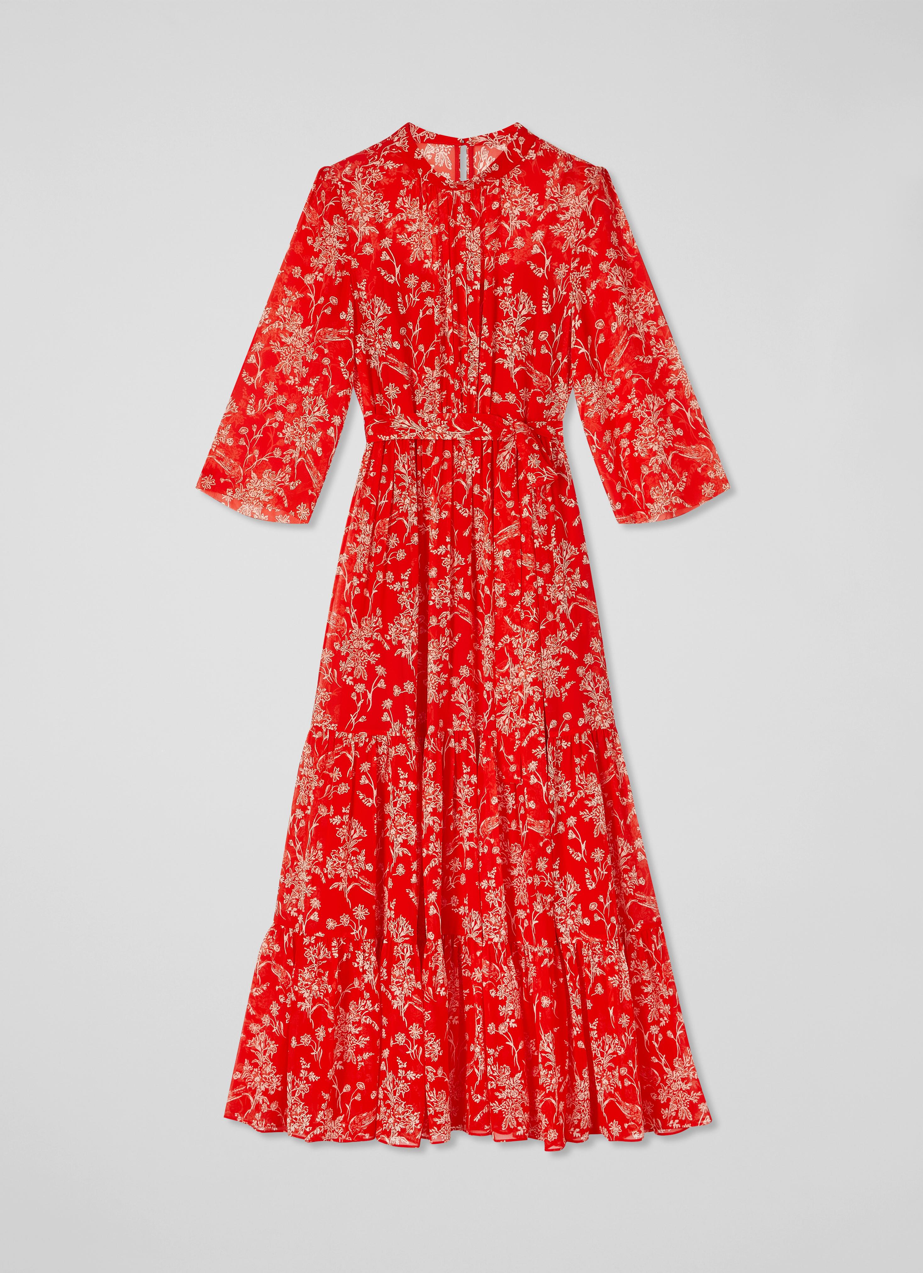 Olivia Red And Cream Silk Georgette Maxi Dress | Clothing | Sale |  Collections | L.K.Bennett, London