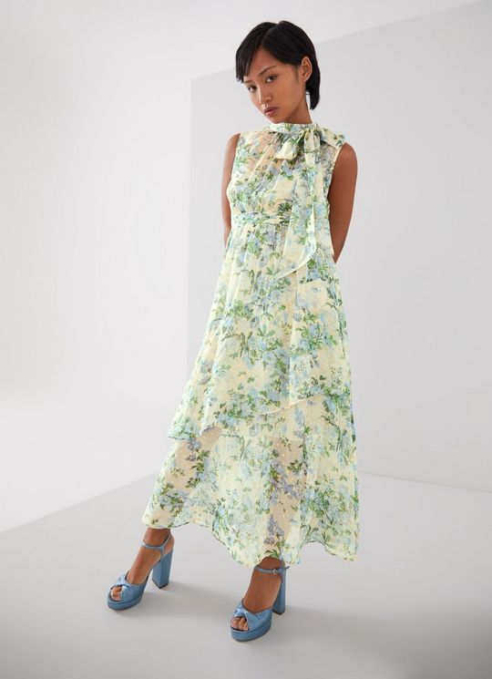 L.K.Bennett Robyn Petite Neon Garden Print Silk-Blend Dress, Cream