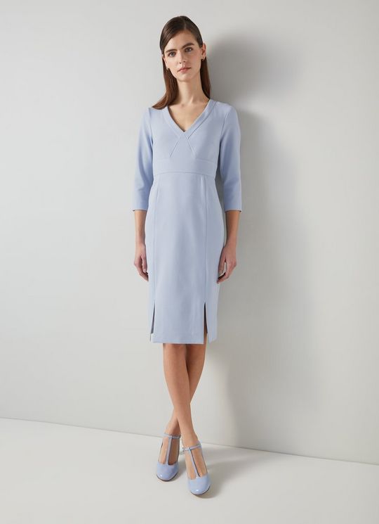 L.K.Bennett Sky Blue Crepe Dress with Lenzing Ecovero Viscose, Light Blue