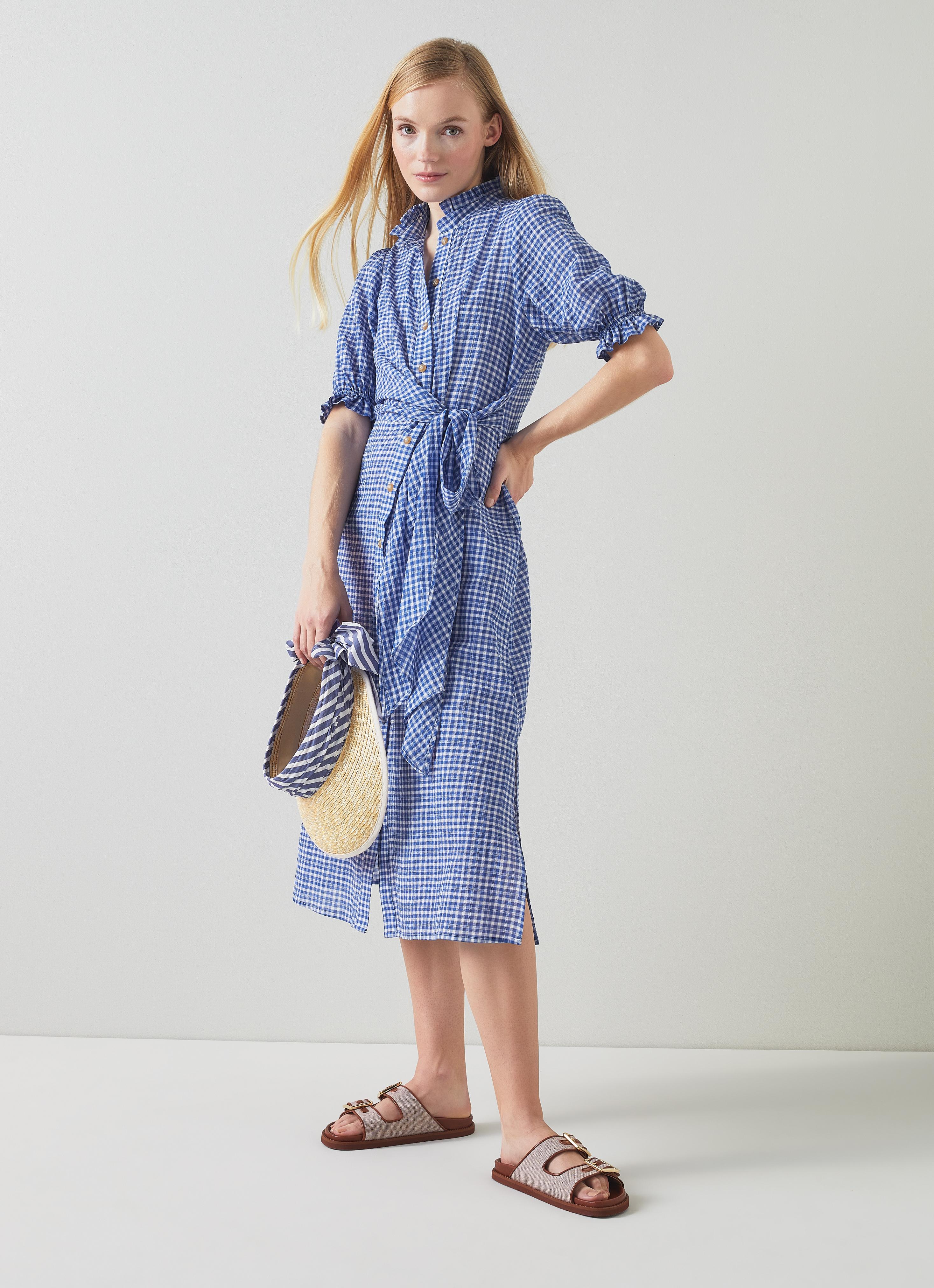 Soleil Blue Seersucker Check Cotton-Rich Dress | Clothing | Sale