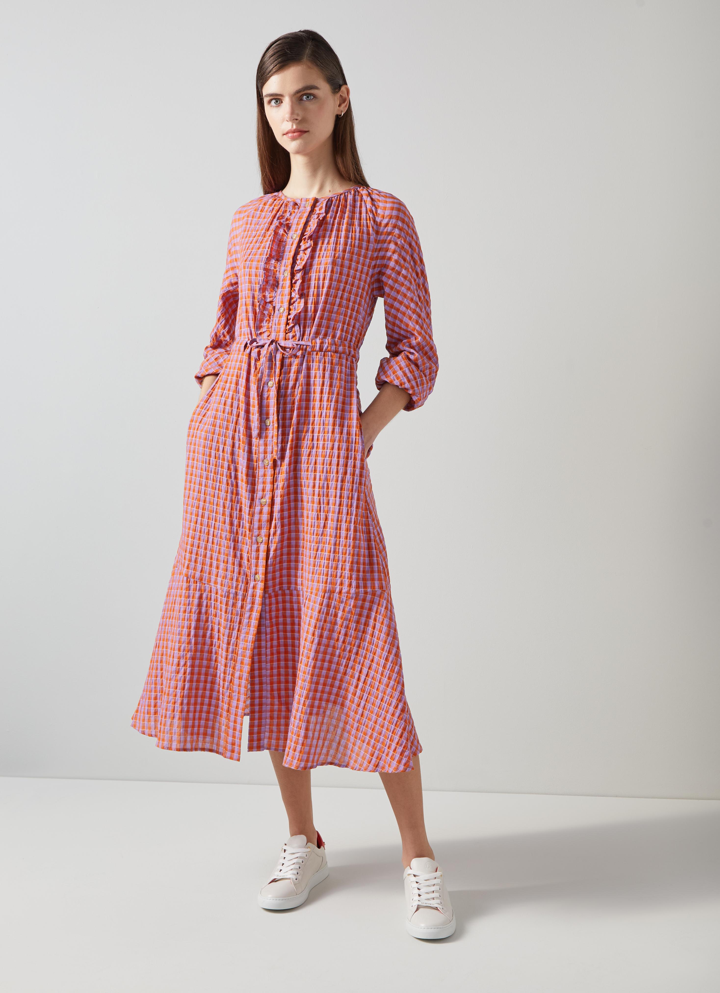 Sophie Purple And Orange Gingham Cotton-Blend Dress