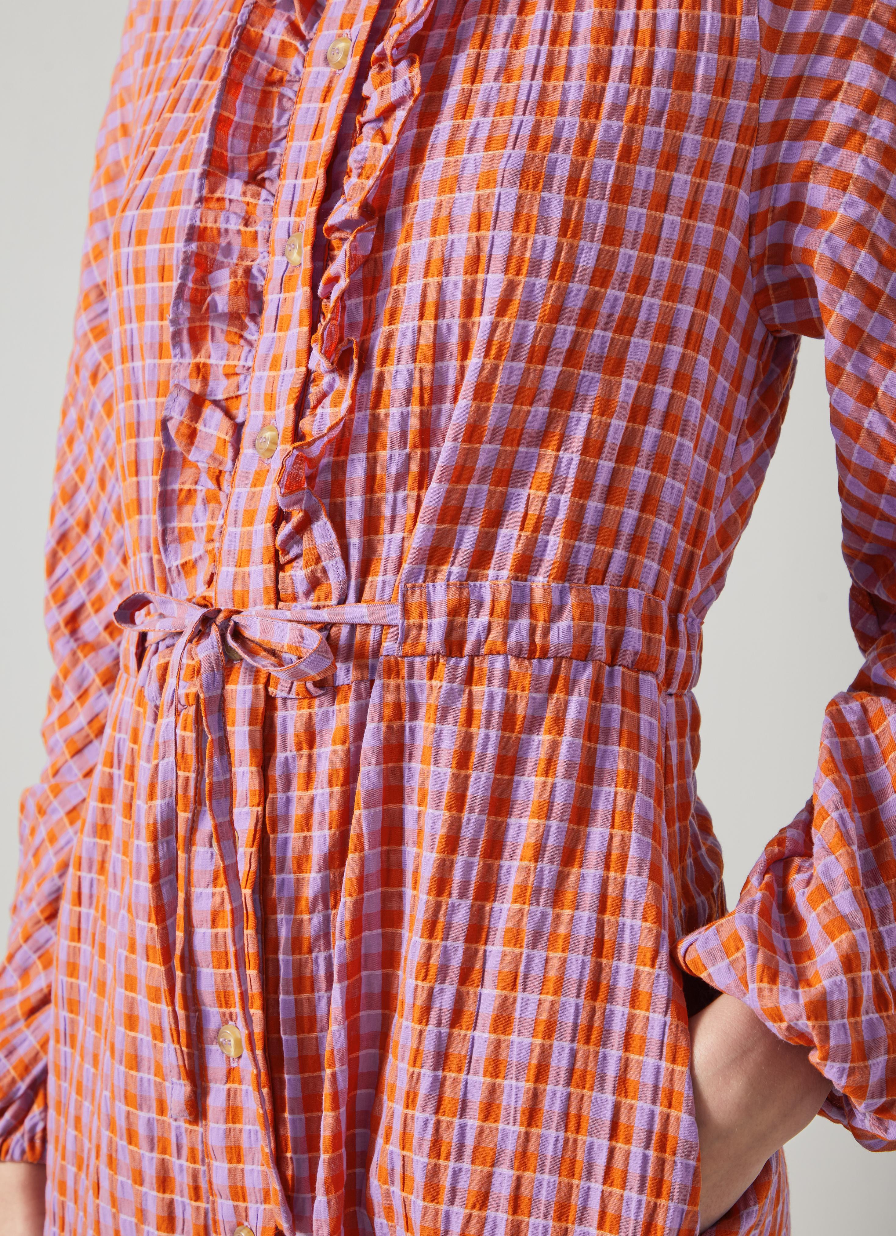 strapless open back dress MANGO. Orange textured gingham dress. TL  Hibuy market