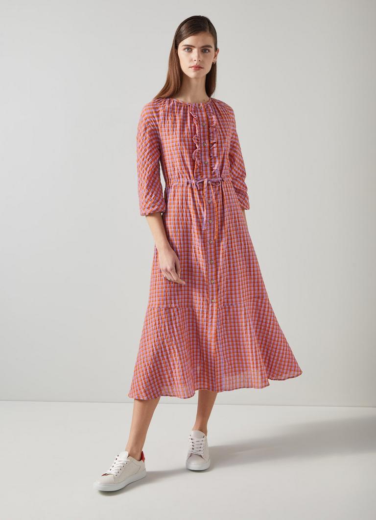 Sophie Purple And Orange Gingham Cotton-Blend Dress | Clothing | Sale | Collections | L.K.Bennett, London Sophie Purple And Orange Gingham Cotton-Blend Dress | Clothing | Sale | Collections | L.K.Bennett, London