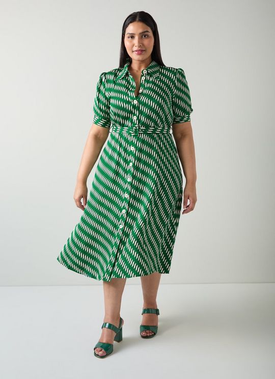 L.K.Bennett Valerie Green Modernist Print Shirt Dress, Green