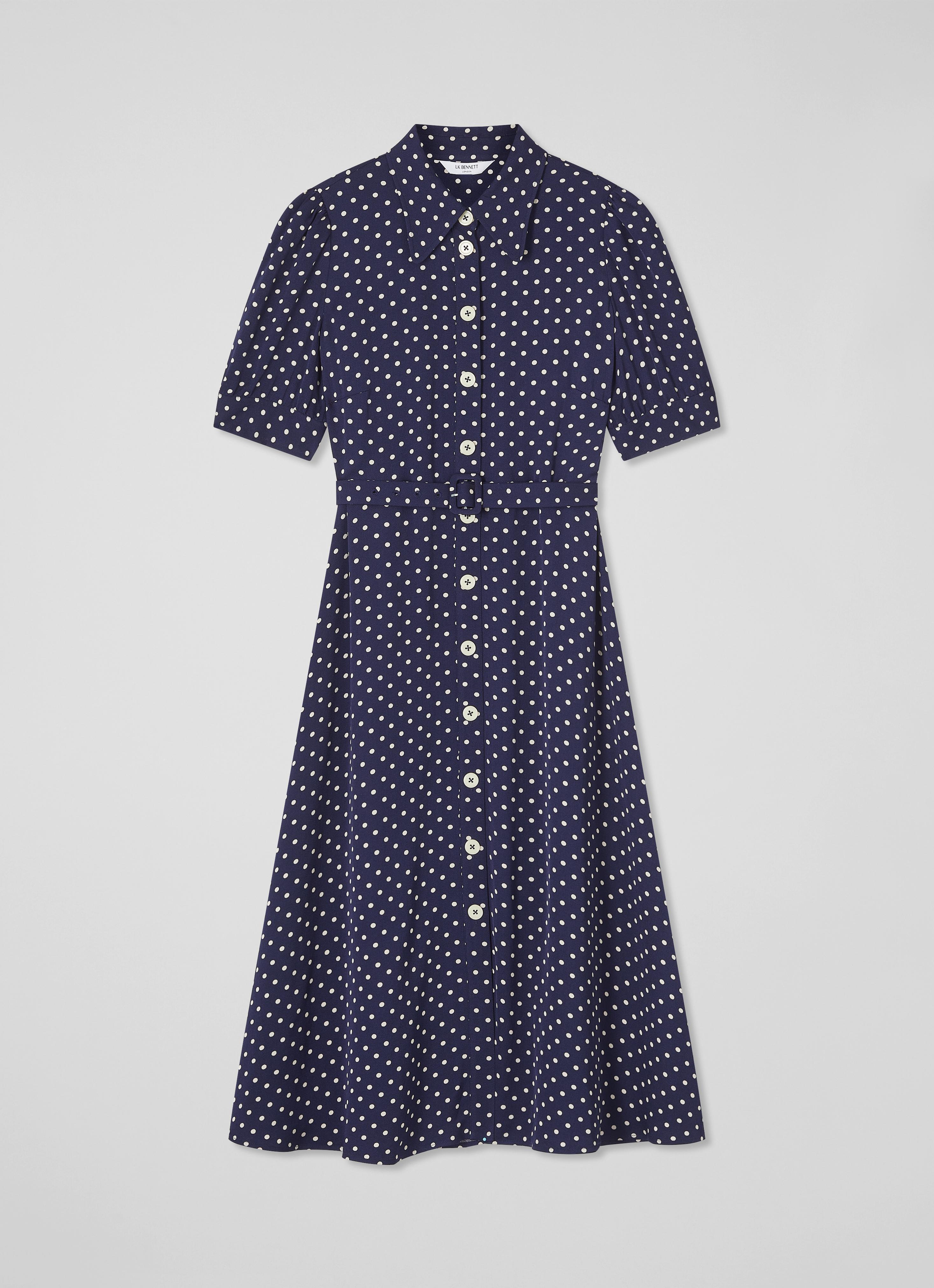 Valerie Spring Navy & Birch Viscose Printed Viscose Shirt Dress With Belt |  Clothing | Collections | L.K.Bennett, London