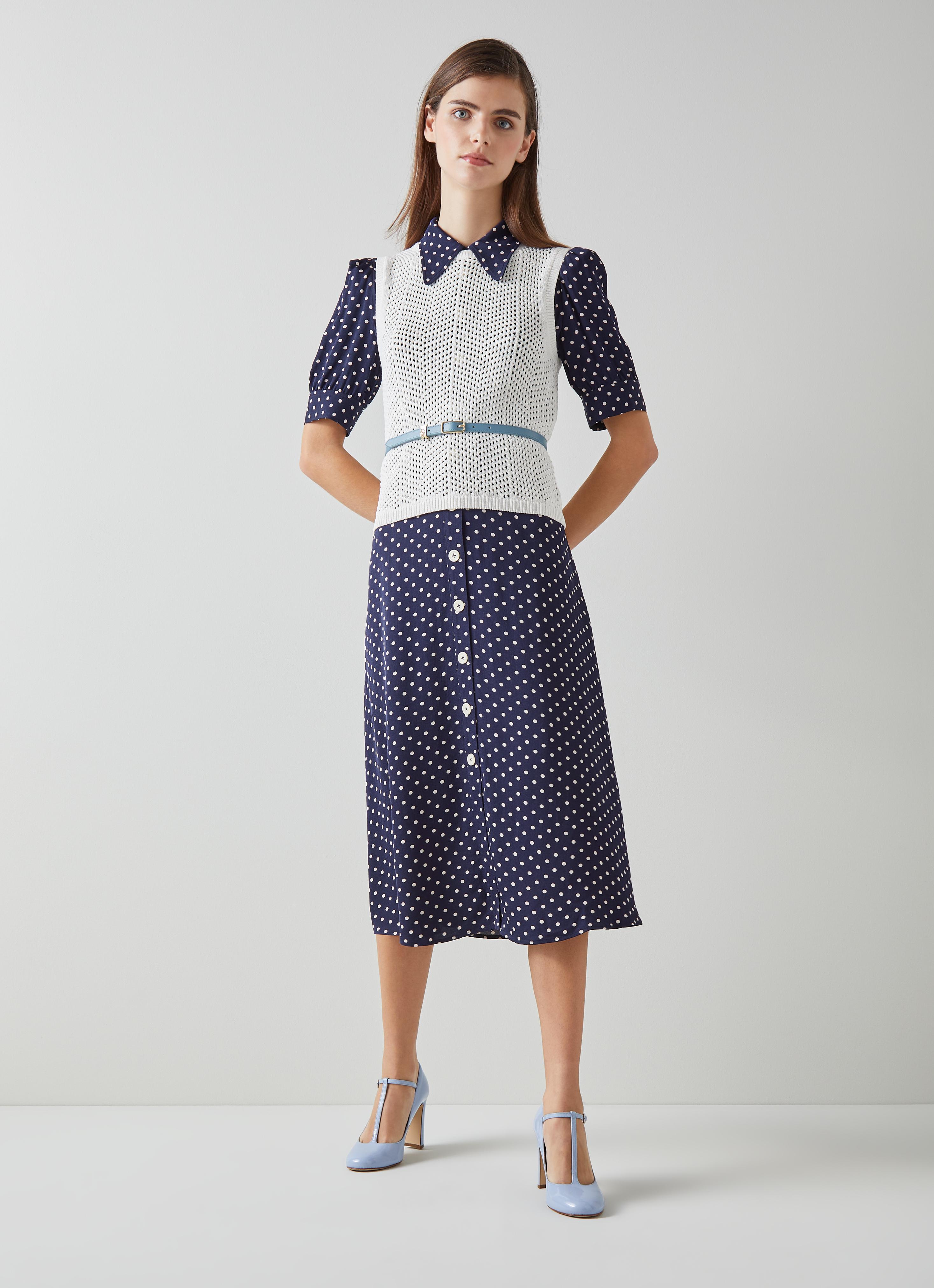 Valerie Spring Navy & Birch Viscose Printed Viscose Shirt Dress With Belt |  Clothing | Collections | L.K.Bennett, London