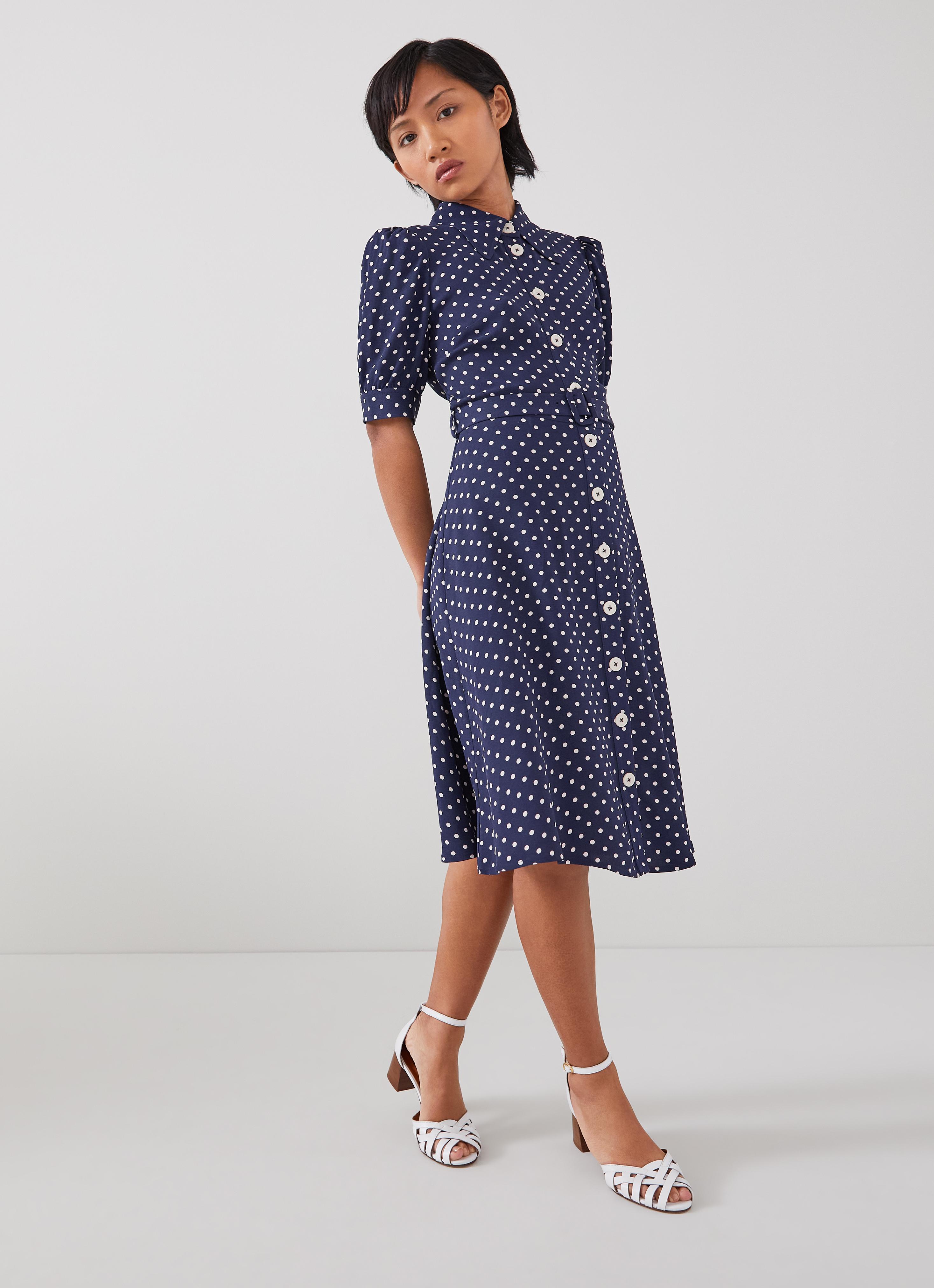 LKBennett コーディ ポルカドット プリント シャツ ドレス Cody Red Polka Dot Print Pocket Shirt Dress | Dresses