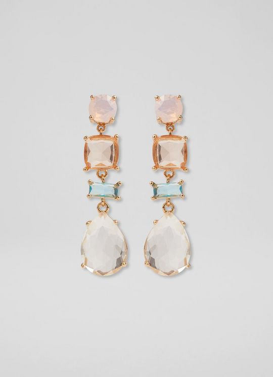 L.K.Bennett Elsie Orange, Aqua and Clear Crystal Drop Earrings, Gold