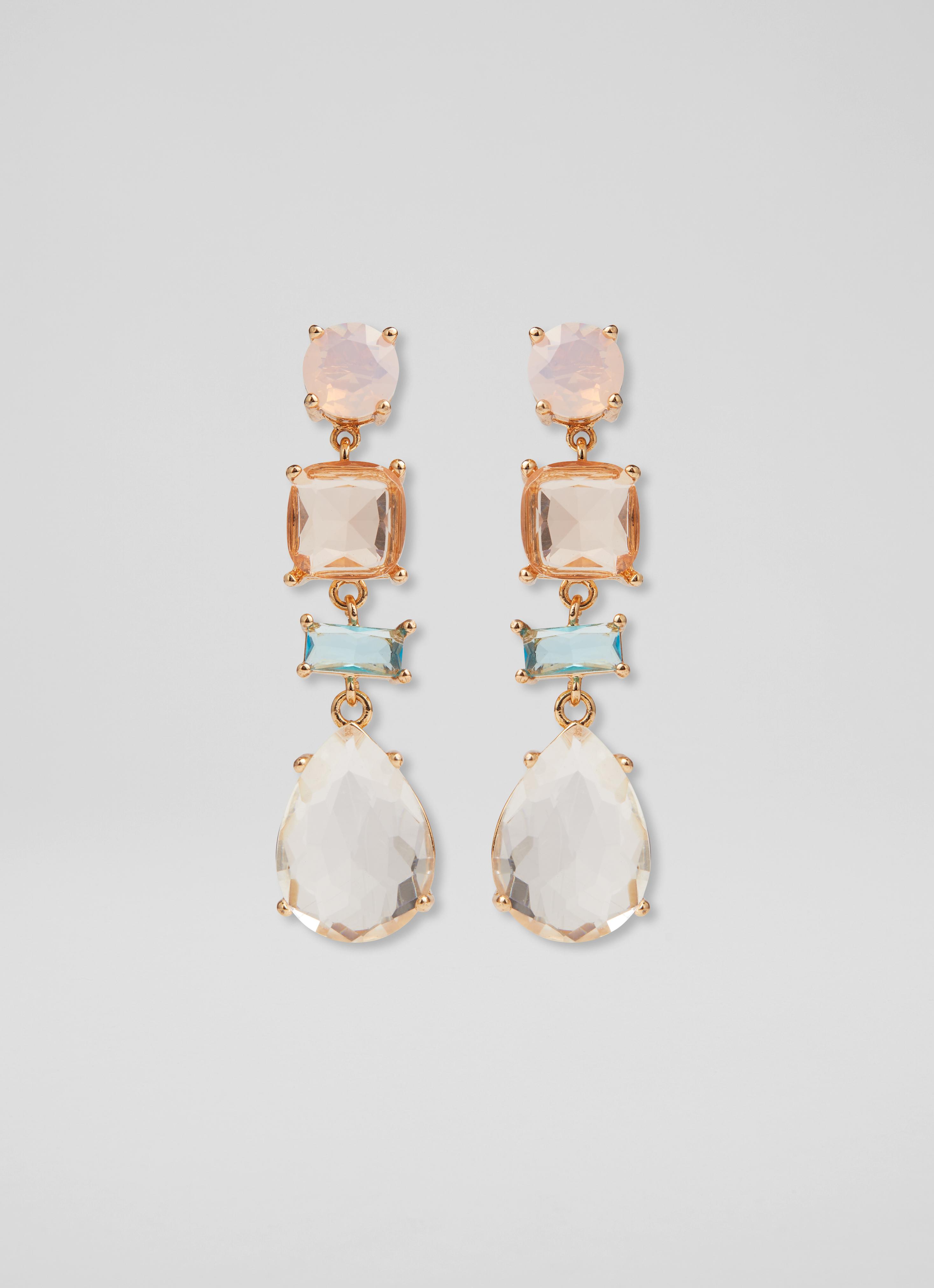 L.K.Bennett Elsie Orange, Aqua and Clear Crystal Drop Earrings, Gold