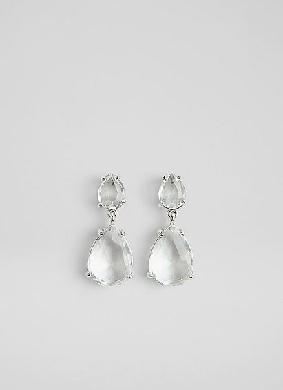 Hyacinth Clear Crystal Drop Earrings Silver, Silver