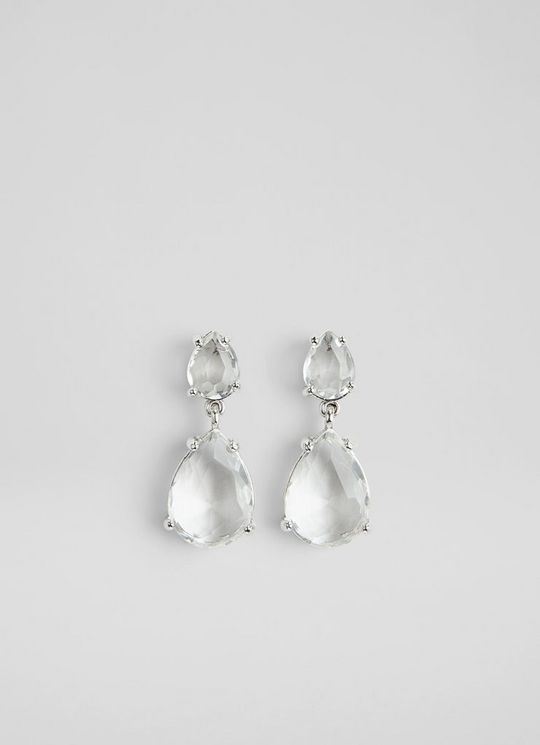 L.K.Bennett Hyacinth Clear Crystal Drop Earrings Silver, Silver