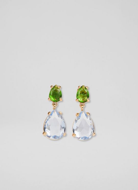 L.K.Bennett Hyacinth Green and Blue Crystal Drop Earrings Gold, Gold