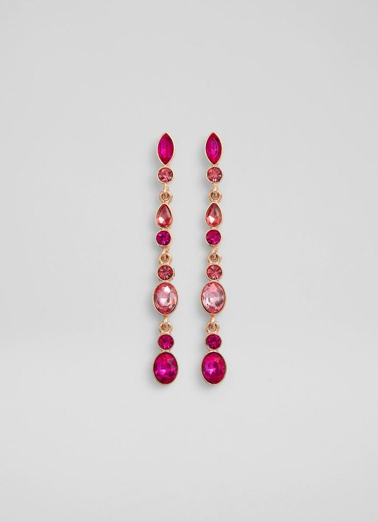 Mabel Pink Crystal Long Drop Earrings Mothers Day Collections L.K.Bennett London