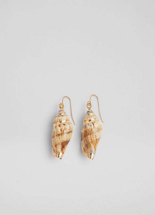 L.K.Bennett Maris Gold Painted Shell Earrings, Champagne