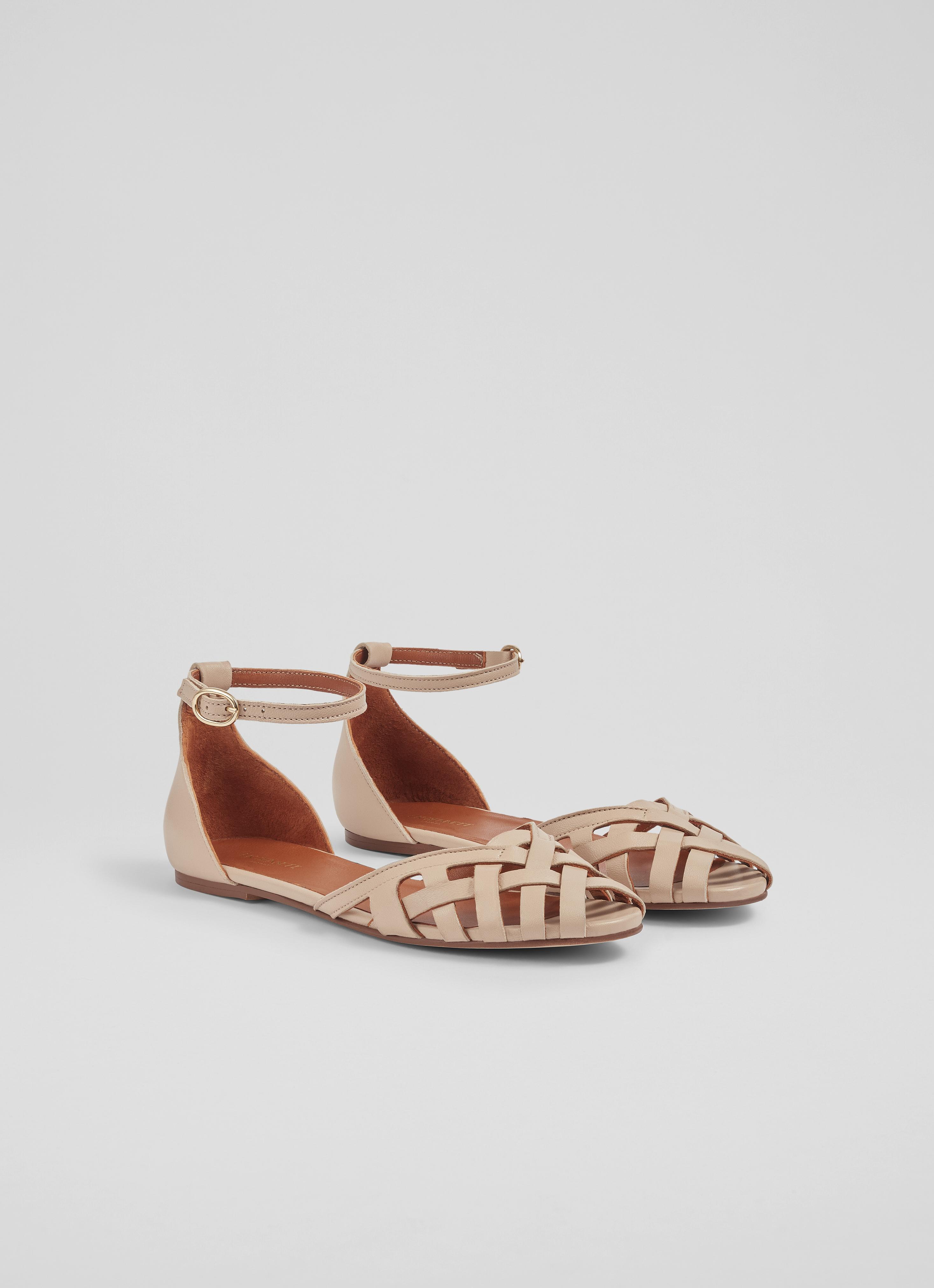 Bianca Camel Leather Cage-Front Flat Sandals Sale Collections