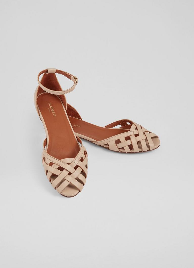 Tan caged flat sandals discount