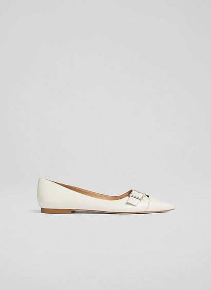 Brynn White Leather Buckle-Detail Flats Off White, Off White